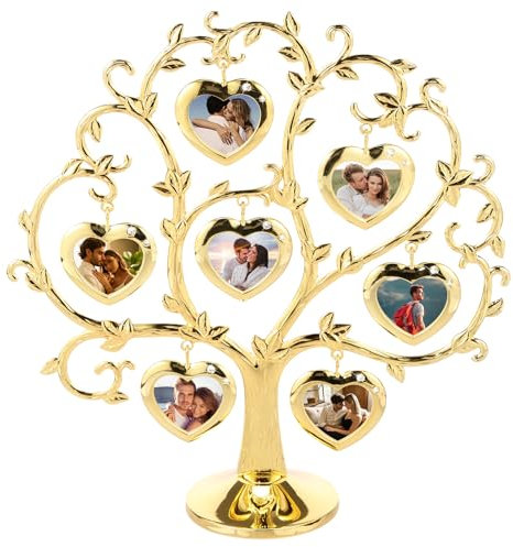 LuLobtg Family Tree Photo Frame with Hanging Picture Frames Metal Tree Shape Photo Display Free Standing Home Decoration for Wedding Baby Shower(golden)