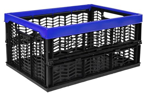Ebaxx Klapp Kunststoff Plastik Box Kiste Transport Einkaufskorb Falt Groß XL 45 , 32 L (Schwarz/Blau, 32 Liter)