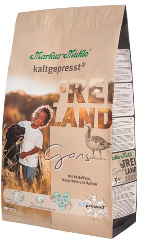 Markus-Mühle Freiland - FREILANDzutaten - Für empfindliche Hunde - 100% kaltgepresst - Premium Hundetrockenfutter (5kg, Gans)