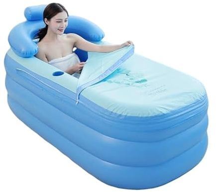 Aufblasbare Badewanne Faltbare Erwachsene Spa-Badewanne PVC Aufblasbarer Pool Rechteckig mit Nackenkissen Tragbare Warm Badewanne für Camping Reisen Spa mit Fußluftpumpe