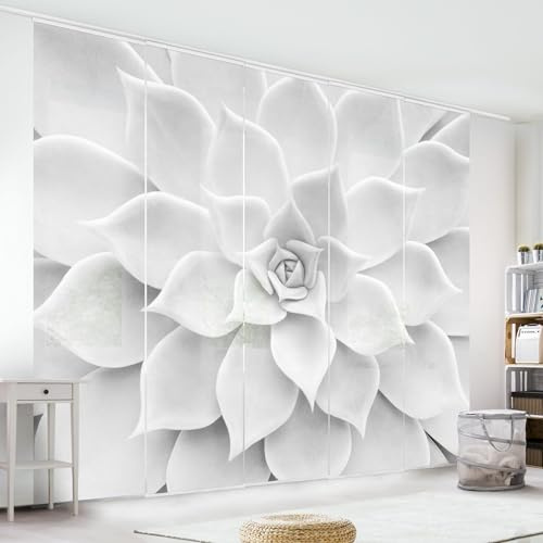 micasia Schiebegardine halbtransparent 60er Paneel Klett Muster Textil lichtdurchlässig - Pflanzen Modern Flächenvorhang schwarz Weiss Wohnzimmer Schlafzimmer 1378 (300x250 cm - 5er Set)