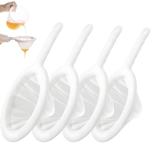 KAIYAYA 4 pezzi di setaccio fine cucina con manico, 120/200/300/400 Mesh Nylon piccolo setaccio fine da cucina ultra fine in plastica, colino in plastica per succo, latte, caffè, latte di soia
