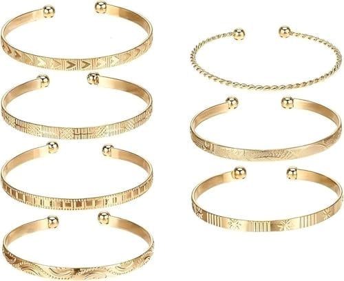 7PCS Gold Bracelet Stack for Women - Adjustable Multi-Layer Gold Bangle and Bracelet Stack - Perfect for Girls' Daily Wear, Stylish and Comfortable Fit