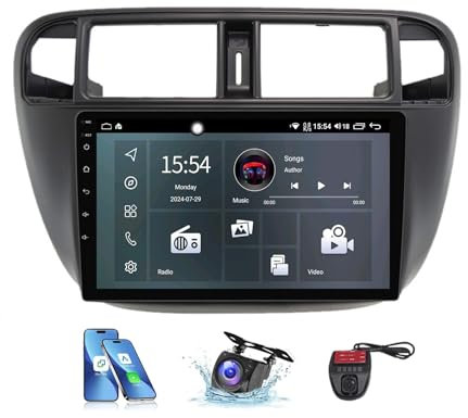 Genérico Estéreo Android 13 para Honda Civic (1995-2001), Pantalla GPS de 9, FM RDS, Dab+, Bluetooth, 4G/WiFi, CarPlay, Android Auto, Reproductor Multimedia DSP