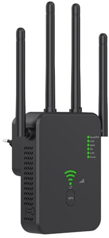 DAJASD WLAN Verstärker, 1200Mbit/s WLAN Repeater, WiFi Verstärker Signalverstärker, 2,4GHz+5GHz WiFi Booster mit Repeater, Kompatibel Allen Routern mit 1 WAN Port, 1 LAN Port, Unterstützung WPS