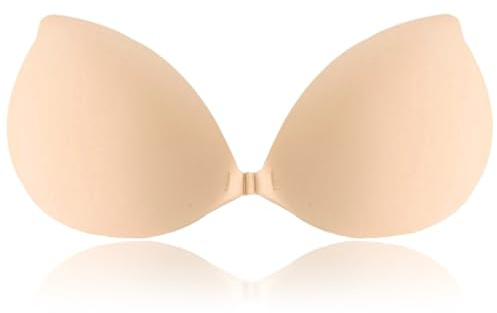 LEYBDER Stick on Bra Backless Invisible Sticky Bra Push up Strapless Women's Adhesive Bras Ladies Backless Strapless Bras Large Breasts Push up Sticky for Backless Dresses, Wedding, Party Beige