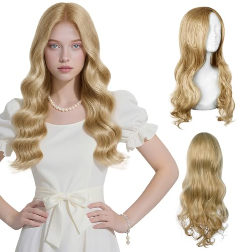 AUYAO Lange lockige Haar Perücken Damen Gewellte Haarperücke 66cm | Synthetische Perücke Wavy Hitzebeständige Perücken mit Haarnetz Volle Haar für Alltag/Party/Cosplay/Karneval/Fasching
