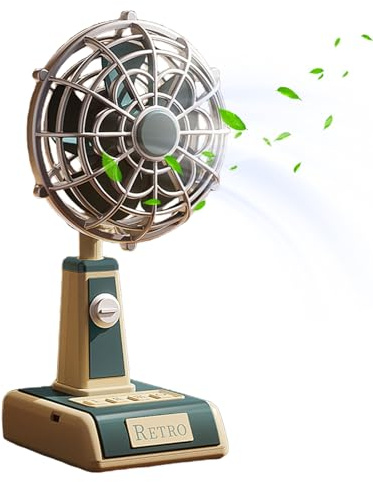 Desk Fan,Air Circulator USB Rechargeable | 3-Speed Settings Portable Vintage Desk Fan for Home Office Indoor Outdoor Travel School