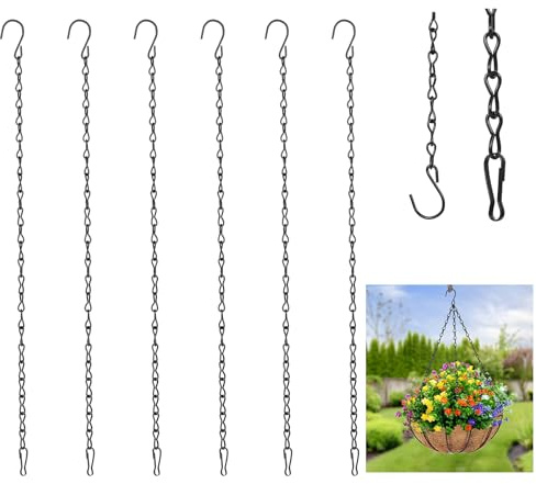 6 Pcs Hanging Chains with Hooks, 20 Inch Hanging Basket Chains with Hooks Clips, Metal Chain Garden Plant Hangers for Hanging Bird Feeders Planters Lanterns Wind Chimes Decorative Christmas Ornaments