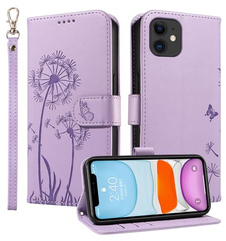 Trugox Wallet Case for Apple iPhone 11 Phone Case Leather Dandelion with Credit Card Holder Purse Kickstand Folio Book Folding Flip Case Cover Women Shockproof - Lilac