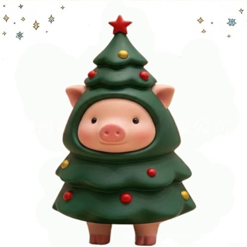 FACULX Weihnachtsbaumschmuck aus Kunstharz, mit niedlichen Tierfiguren für Büro, Zuhause oder als Geschenk, 10 cm hoch, grünes Urlaubsdekor (Schwein)