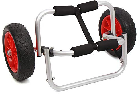 Chariot de canoë pliable avec sangles de serrage, boucles fixes et roues en caoutchouc solide en aluminium anodisé robuste pour un transport facile