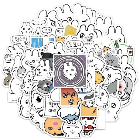 54Stück Niedliche Kaninchen Aufkleber für Kühlschrank,Laptop,Koffer,Motorrad,Gepäck,Skateboard,Kawaii Tiere Cartoon Wasserdichte Vinyl Sticker,Mädchen Teenager Geschenk,Aesthetic Graffiti Stickers