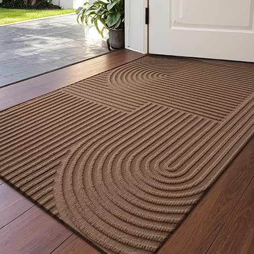 Mlying Premium Fußmatte, rutschfeste Schmutzfangmatte für Innen und Außen, 45x75 cm, Waschbar, Wetterfest, Ideal für Eingang, Haustür, Patio, Flur, Garten (Geometrisch-Beige, 45x75)