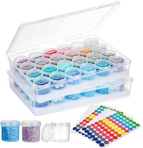 48 Diamond Painting Aufbewahrung Schiffchen mit Deckel für Samen,Strass | 2-in-1 Diamond Painting Aufbewahrungsbox Set,Diamant Painting Zubehör Boxen,mit Stickers,für Weihnachten Geschenkör