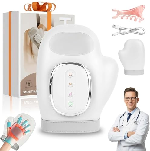 Handmassagegerät mit Wärme & Kompression, HandmassagegeräT Arthrose mit Thermotherapie, Tragbare Massage Hand Elektrisch 5 Intensitäten und 3 Modi für Frauen und Männer