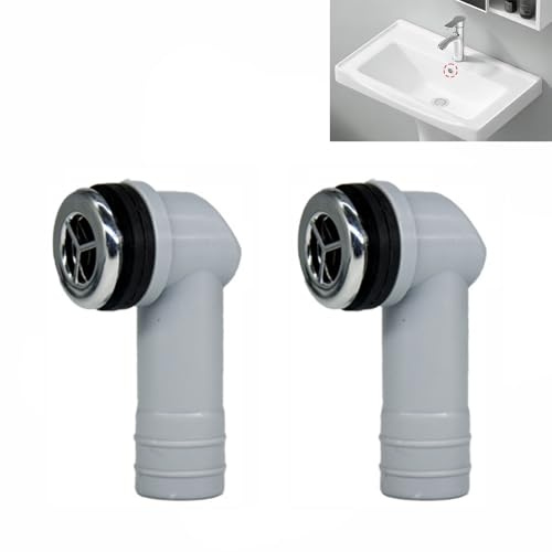 Lot de 2 tuyaux de trop-plein pour lavabo et baignoire, 21-24 mm, tête de trop-plein robuste avec anneau chromé et joint, accessoires universels pour réparation de salle de bain et évier