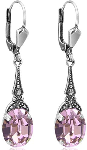 Jugendstil Ohrringe Silber Rosa Markenkristalle Light Rose NOBEL SCHMUCK