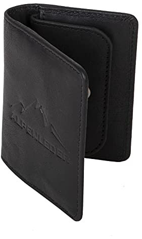 Alpenleder Portmonee - MONETEN (Handgefertigt) - Nachhaltiges Bio-Leder aus regionaler Landwirtschaft | Geldbörse, Kleines Portmonee Damen & Herren Leder *Fair Produziert* (10 x 7.5 x 2cm, Ebenholz)
