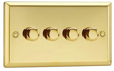 Varilight 4-Gang 2-Way V-Pro Push On/Off Rotary LED Dimmer 4 x 0-120W (Twin Plate) Victorian Brass