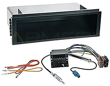 Sound-way Kit Montage Autoradio, Cadre Façade 1 DIN avec Supports de Montage, Cable Adaptateur Connecteur ISO, Adaptateur Antenne Compatible avec VW Volkswagen Lupo, Fox, T5, Passat, Golf IV