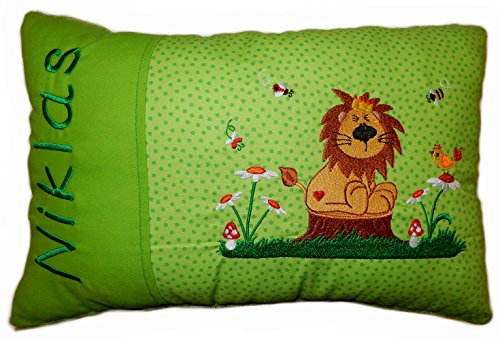 Momelie Grünes Schmusekissen * Kuschelkissen * Löwe * mit Namen Bestickt * ca. 25 * 40 cm groß * SK-gn_0028