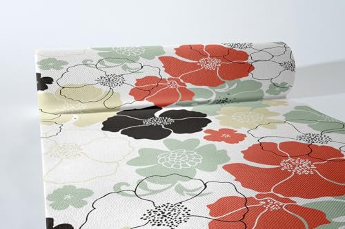 Sovie HORECA Tischläufer Nora aus Linclass® Airlaid, 40cm x 24m, Tischband stoffähnlich, Ideal für Sommer- & Gartenfeste Geburtstage Floral Blumendesign, (Rot-Grau)