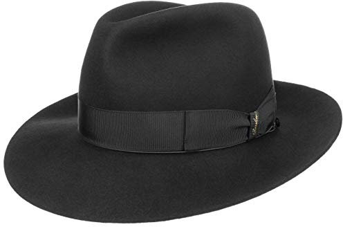 Borsalino Breitrand Bogarthut Haarfilzhut Filzhut Herrenhut Damen/Herren - Bogart Hut mit Futter, Ripsband Frühling-Sommer Herbst-Winter - 62 cm schwarz