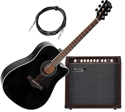 Classic Cantabile WS-20 BK Songwriter Pro Set - Westerngitarre mit Tonabnehmer - schwarz - 2-Kanal Akustikverstärker mit 30 Watt - Kabel