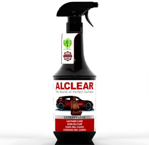ALCLEAR 721LP Cuidado del Cuero del Auto, Limpieza de Interior para Cuero Liso, también Óptimo para Sofá de Cuero, Limpiador de 1.000 ml con Pulverizador, Aplicación con Paño de Microfibra