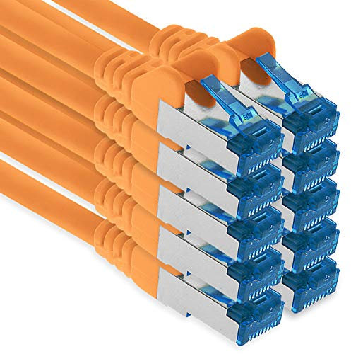 1aTTack.de Câble réseau Ethernet Gigabit LAN CAT.6a 1,5 m, câble patch RJ45 10 Gb/s SFTP PIMF orange - 10 pièces