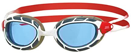 Zoggs Predator Schwimmbrille Erwachsene, Herren und Damen – UV-Schutz, Antibeschlag, Bequemer Sitz & Einfach Verstellbare Zugbänder Getönte Gläser, Weiß/Rot, Klein