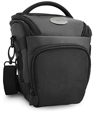 Baxxtar PRO NOVO SLR Kameratasche Colt Tasche schwarz (Schulter- Beckengurt, Gurttunnel) Kompatibel mit Canon EOS RP R7 R8 R10 R50 250D 2000D 4000D - Nikon Z50 D5600 - Sony Alpha 7 - Panasonic DC GH7