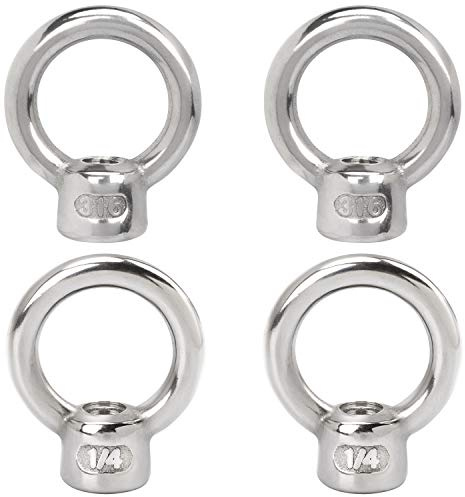 PAGOW 4 Pieces Stainless Steel 316 Lifting Eye Nut, 1/4 UNC Heavy Duty Marine Grade, Hardware Ring Shaped Eye Bolt