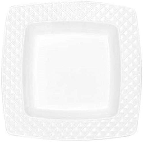 Decorline Quadratische Speiseteller aus Kunststoff mit weißem Rand – 24,8 cm | Weiß | Diamond Collection | 10 Stück