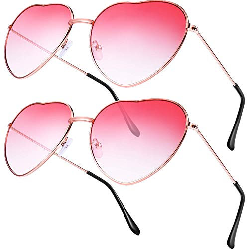 Jieddey Herz Sonnenbrille,2 PCS Hippy Specs Brille Hippie Brille Metallrahmen Retro Vintage Sonnenbrille für Frauen Damen Mädchen Festival 60er 70er Jahre Hippie Phantasie Kostüm Accessoire Rosa