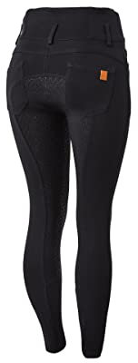 HORZE Damen Reithose Tara, High Waist Reithose mit Vollbesatz Silikon und Taschen, Schwarz, 36