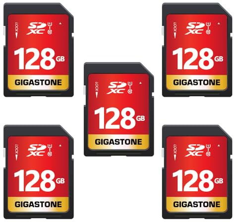 GIGASTONE 128GB SDXC Speicherkarte 5er-Pack, bis zu 80 MB/s, UHS-I U1 Klasse 10 für Digitalkameras Canon PC