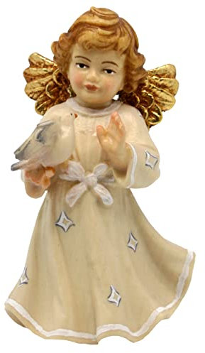 Schutzengel mit Taube H 12 cm Engel mit weißem Kleid Holzfigur Deko Holzstatue Statue aus Ahornholz