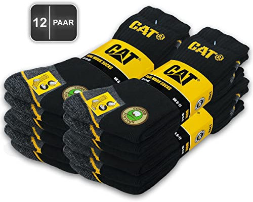 CAT Caterpillar 12 Paar REAL WORK SOCKS Damen Herren Arbeitssocken Business Socken Strümpfe Größenauswahl 35-50 (39-42, 12 Paar Schwarz)