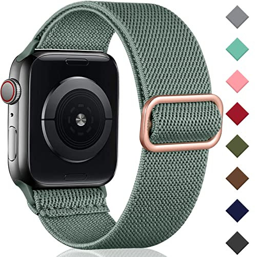 Oielai Solo Loop Bracelet Compatible avec Apple Watch 46mm 44mm 45mm 42mm 49mm, Bracelet de Remplacement Sport Nylon Réglable pour iWatch Serie 10 9 8 7 6 5 4 3 2 1 SE, Vert Sapin