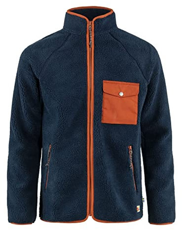 Fjällräven Herren Vardag Pile Fleecejacke, Navy/Autumn Leaf, L