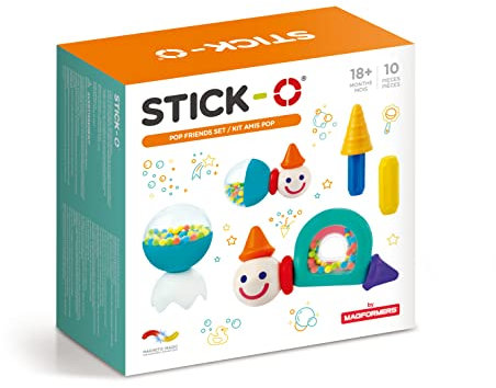 Stick-O magnetische Bausteine für Kinder ab 1 Jahre, kreatives Konstruktionsspielzeug, Lernspielzeug mit Magnet, POP Friends Set für Mädchen und Jungen, Montessori Spielzeug, 10 Teile Set,