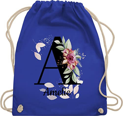 Turnbeutel Rucksack - Buchstabe anpassbar mit Name I Geschenk Initialen - Unisize - Royalblau - jga beutel blumen stoffbeutel schule personalisierte buchstaben a turnsack kita tasche