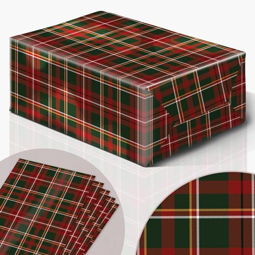Geschenkpapier Weihnachten Schottenkaro Schottenmuster tartan plaid - aussergewöhnlich Kraftpapier 100g 5x Bogen DinA1 59x119cm 30x Klebepunkte Aufbewahrung Set
