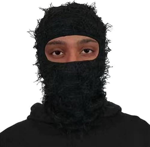 AURORRAN Distressed Balaclava Gestrickte Vollgesichts-Skimaske Trendige Distress-Maske, Einheitsgröße Winterwinddichter Nackenwärmer für Männer und Frauen (4)