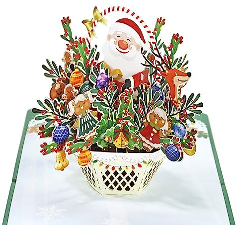 CUTPOPUP Weihnachtsmann-Weihnachtskarten 2024, Pop Up Karte Weihnachten, 3D Weihnachtskarten mit Umschlag, Weihnachtskarte (Santa Basket) 47DEUS8