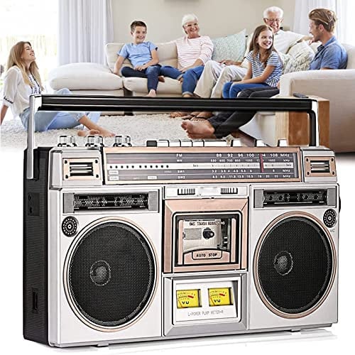 Retro Radio,Retro Cassette Boombox,Portable High Fidelity AM/FM Radio Bluetooth Player Recorder, Convert Cassettes To USB/SD, Dual Audio HD Playback, Classic 80s Style Re