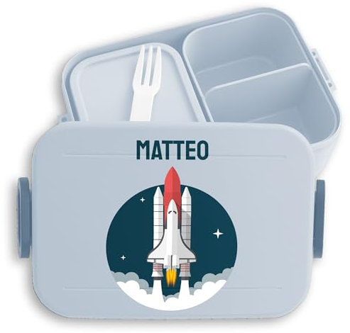 Kinder Bento Box Midi Lunchbox für Mepal Bentobox - Weltall - Nasa Space Shuttle Spaceshuttel Discovery Rakete Weltraum - 900 ml - Hellblau - brotdose astronaut schule einschulungsgeschenk