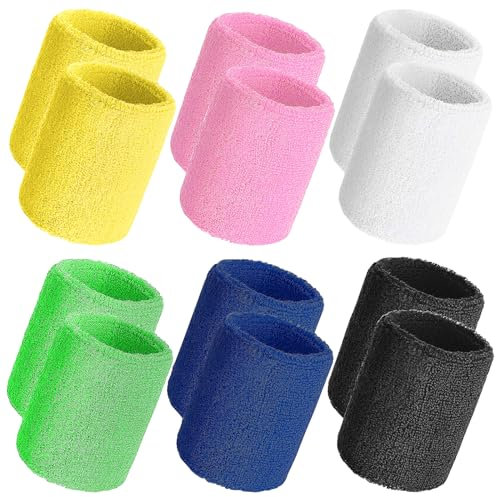 Zeuwets 12 Stück Schweißbänder Schweißband Set, Saugfähige Handgelenk, Absorbierende Schweissband, Sport Armband für Herren Damen, Weiche Verdickte Baumwolle, Wristband für Basketball Fußball Tennis